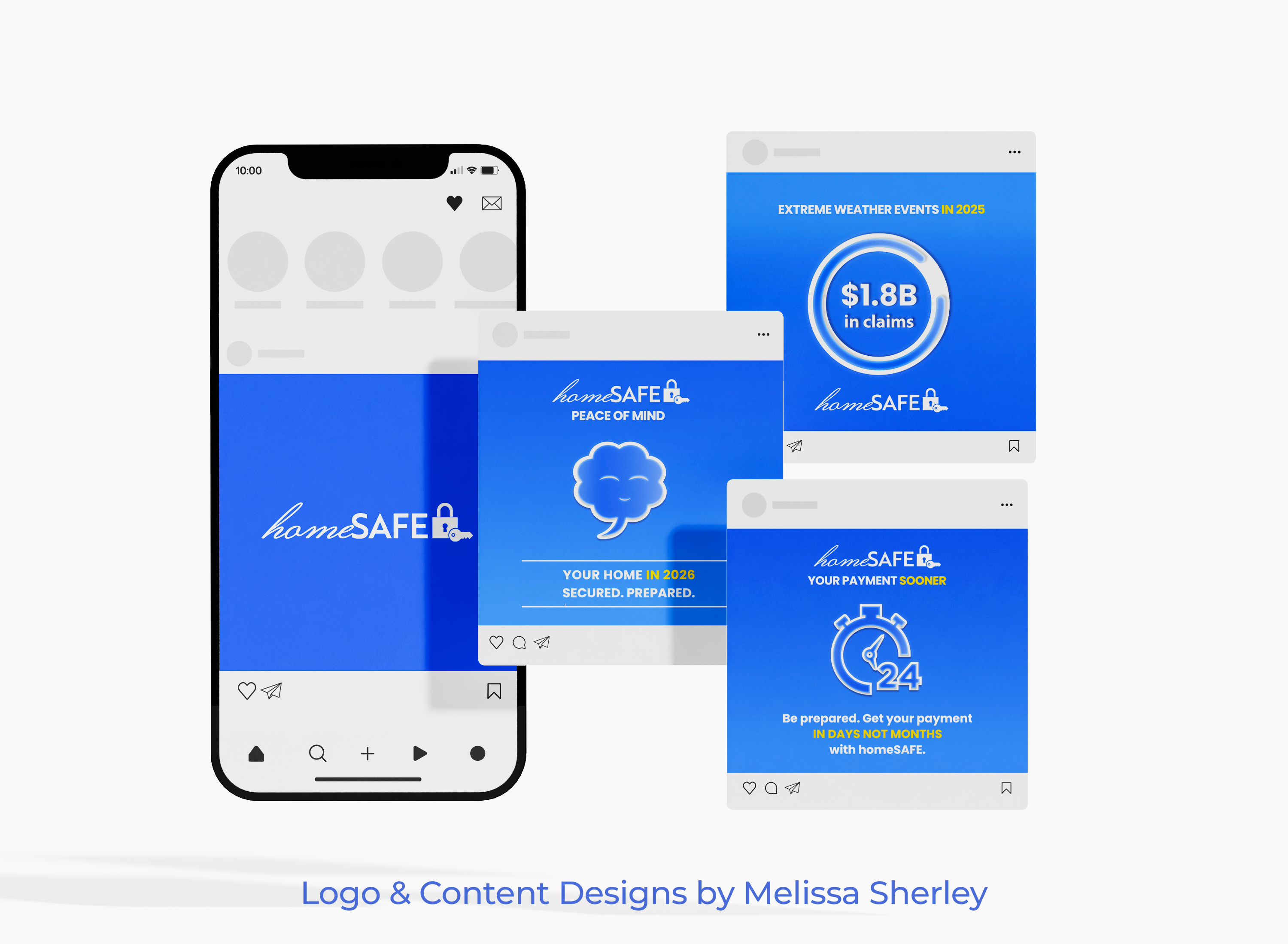 homeSAFE logo design and 3x social content designs by Graphic Designer Melissa Sherley