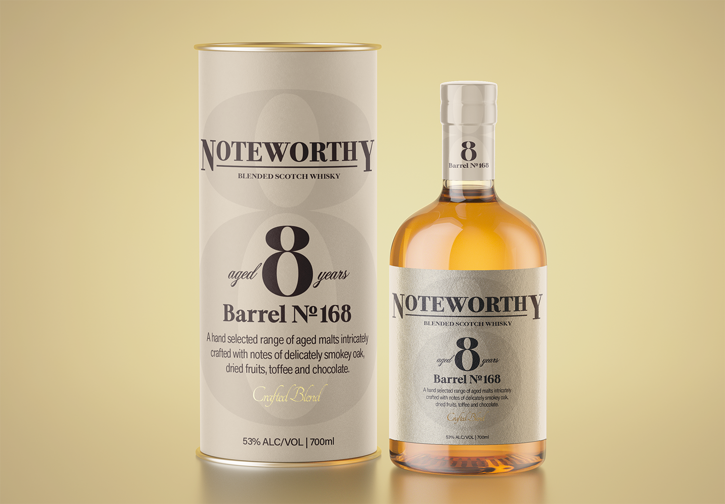 NOTEWORTHY whisky label design by Graphic Designer Melissa Sherley