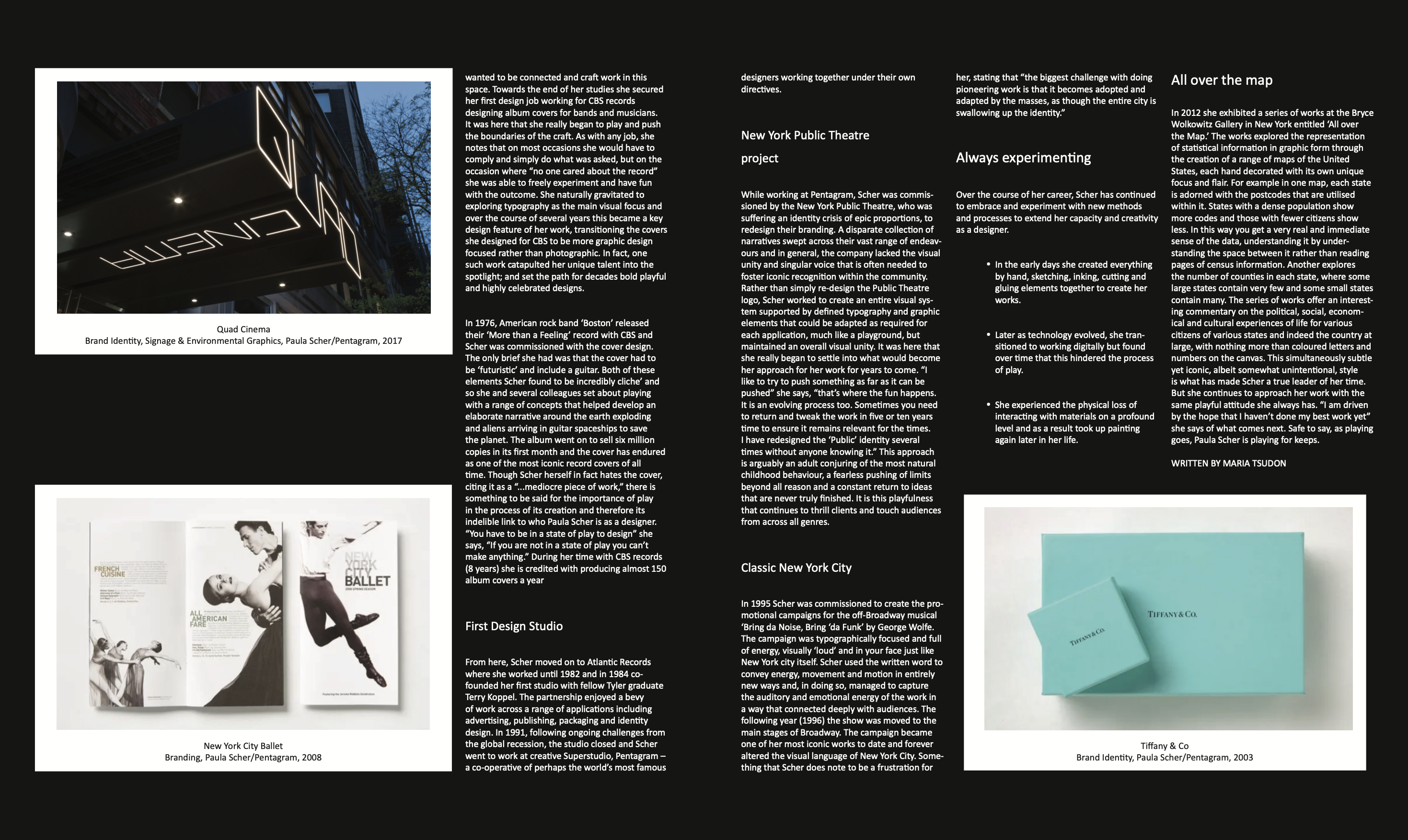 Paula Scher Print and Digital Article designs by Graphic Designer, Melissa Sherley