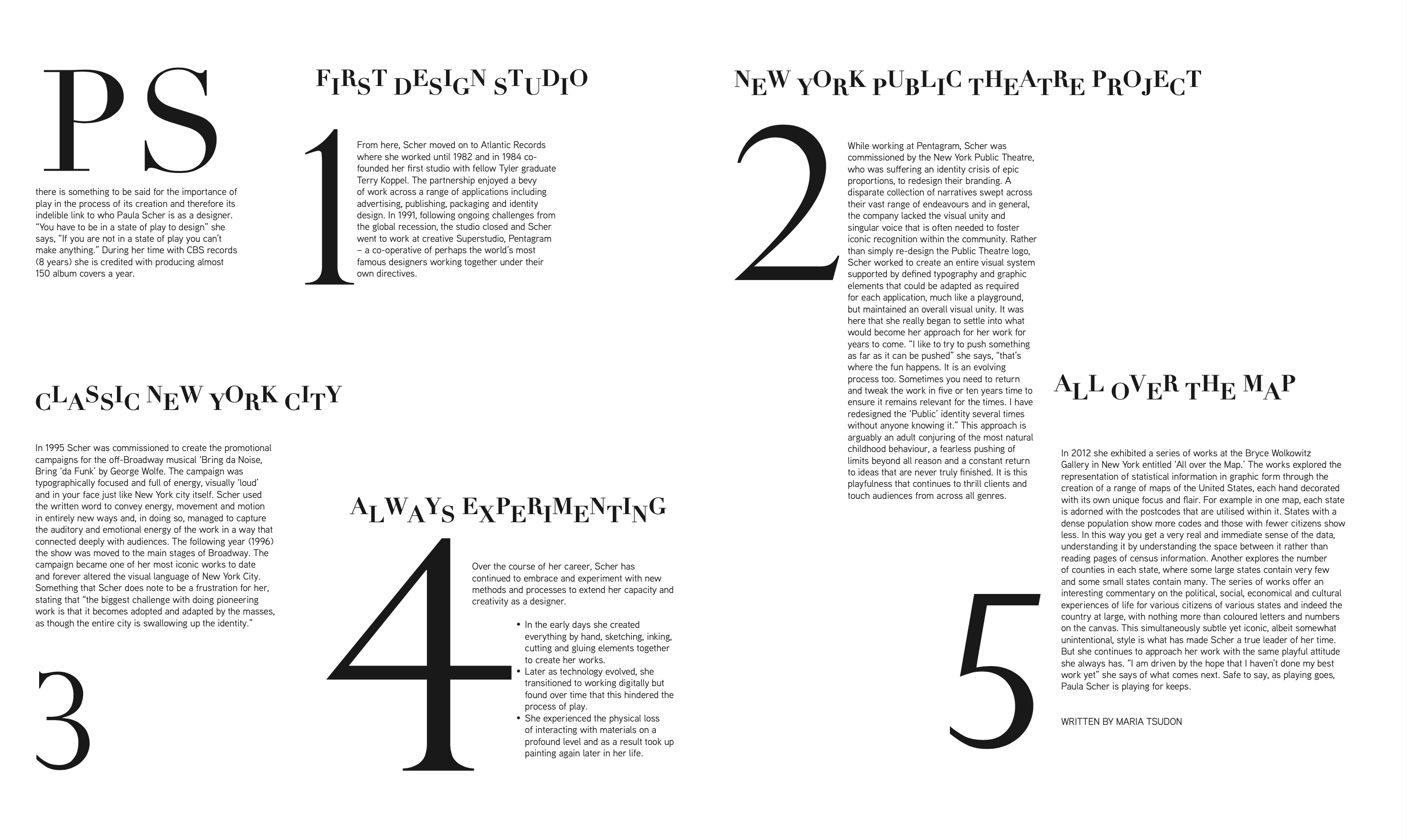 Paula Scher Print and Digital Article designs by Graphic Designer, Melissa Sherley