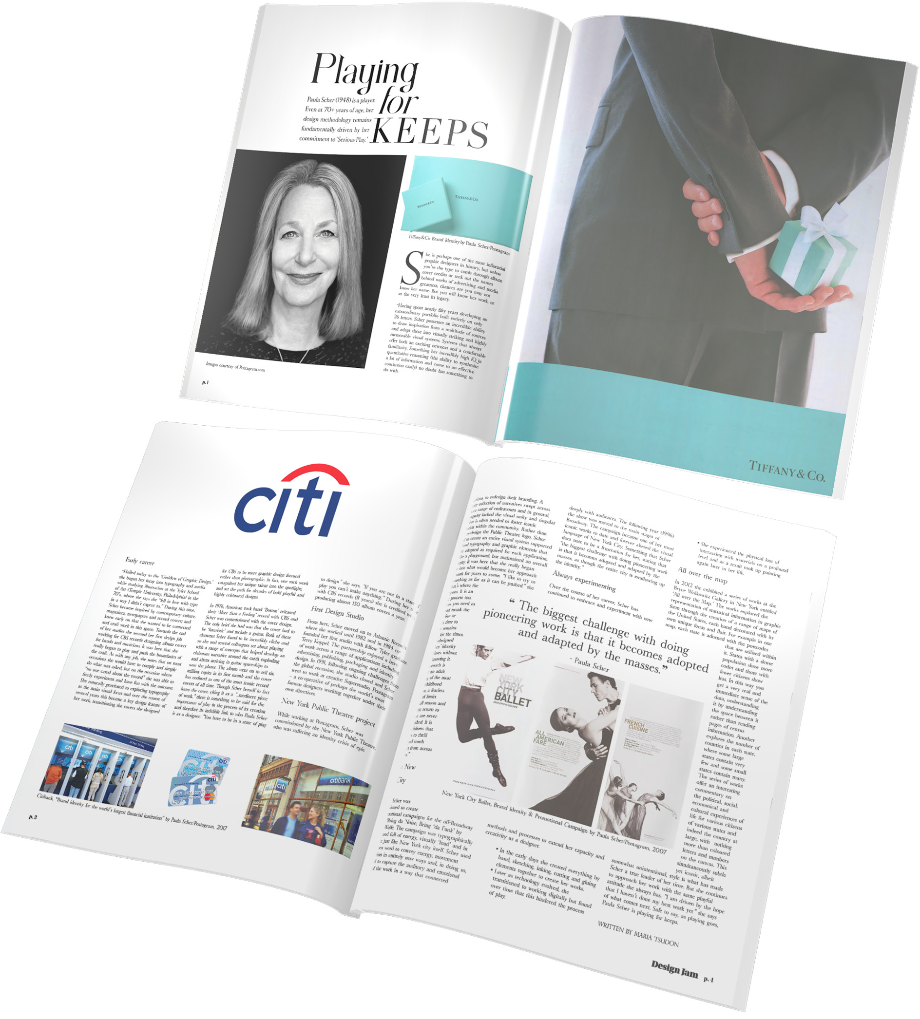 Paula Scher Print and Digital Article designs by Graphic Designer, Melissa Sherley