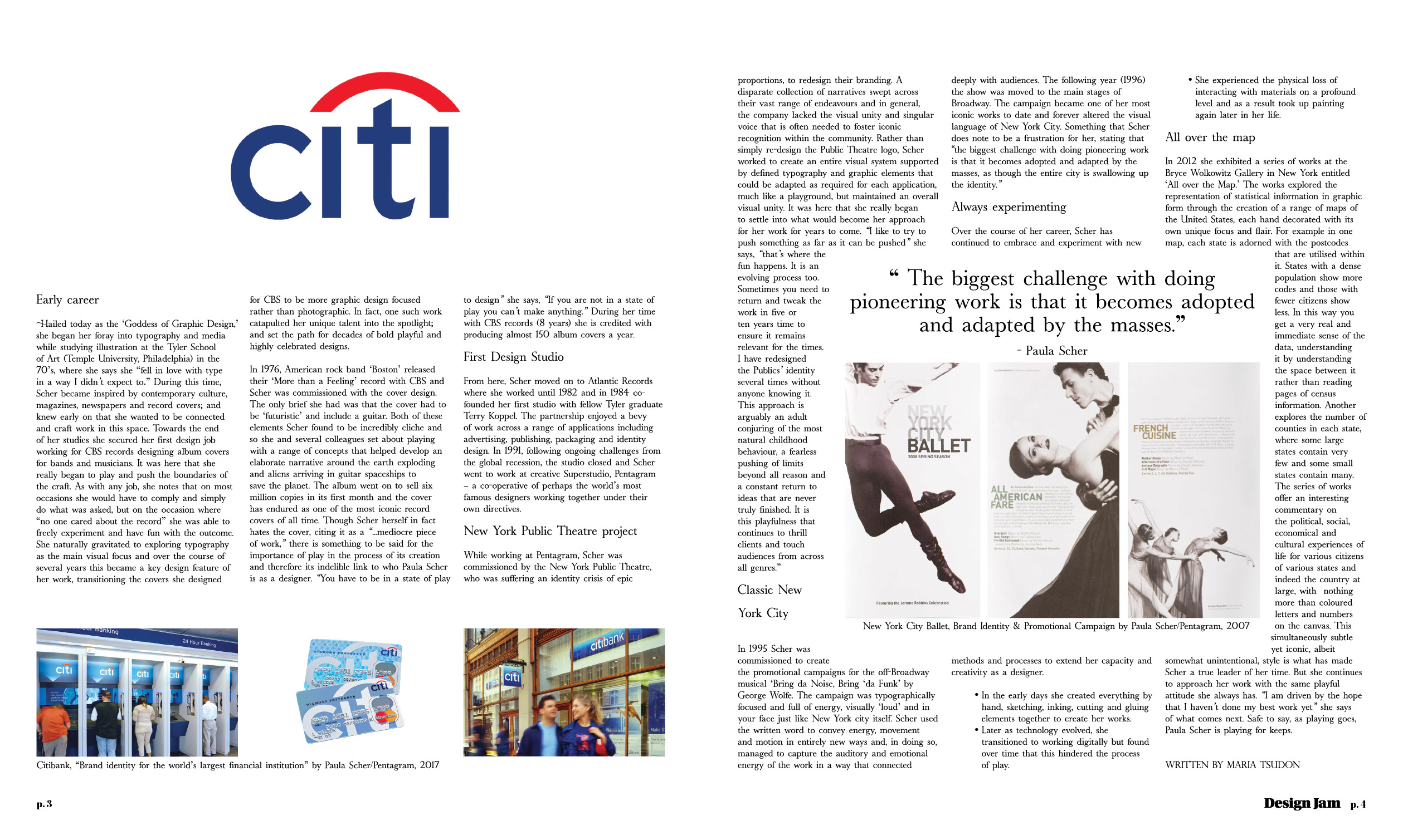 Paula Scher Print and Digital Article designs by Graphic Designer, Melissa Sherley