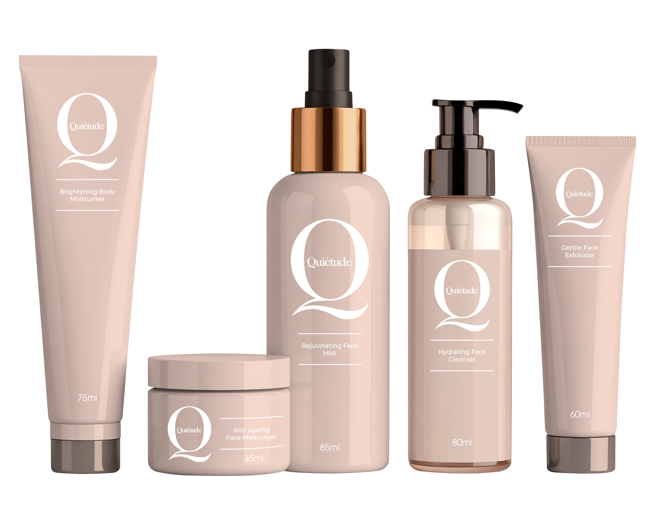 Quietude's skincare product designs by Melissa Sherley