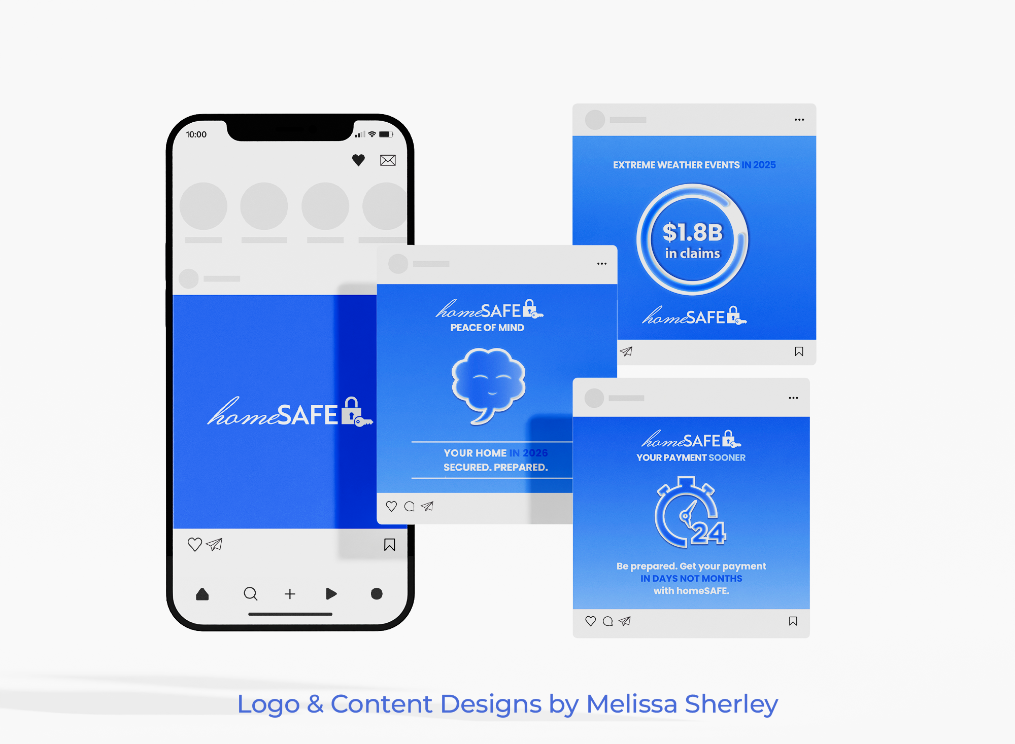 homeSAFE logo design and 3x social content designs by Graphic Designer Melissa Sherley