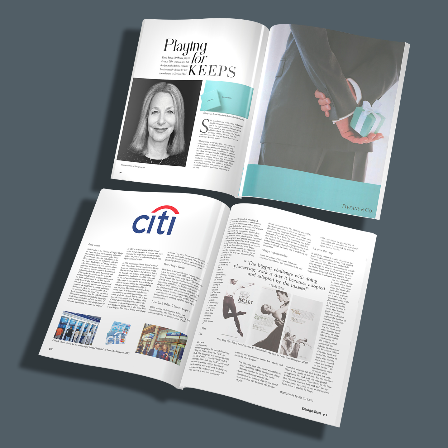 Paula Scher print article design by Graphic Designer Melissa Sherley